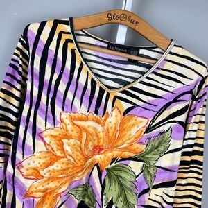 Vintage Y2K Le Mieux Studio Shirt Top Womens L Sequin Embellished Floral Cropped